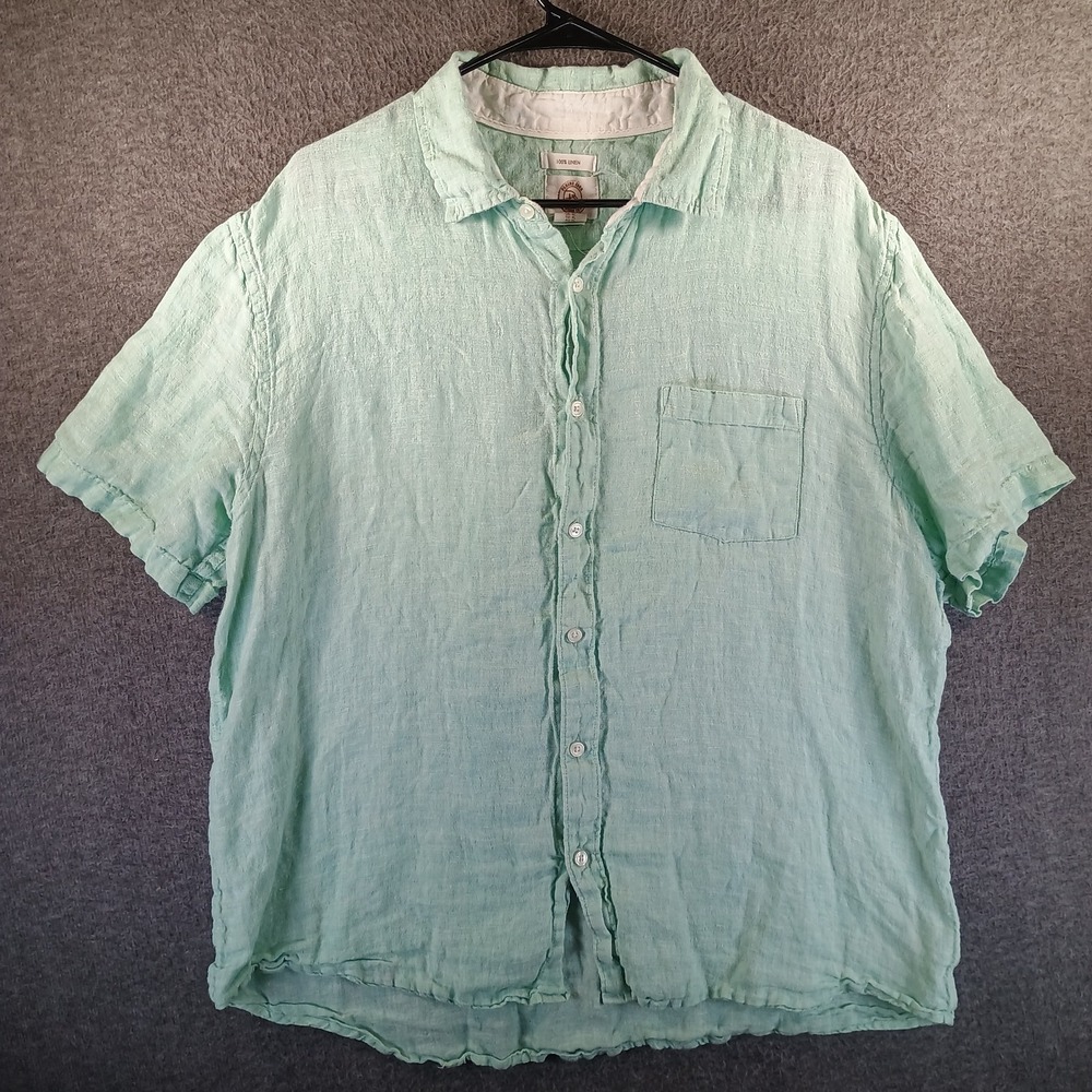 Panama Jack Shirt Mens XL 100% Linen Short Sleeve Button Up Seafoam Green Pocket